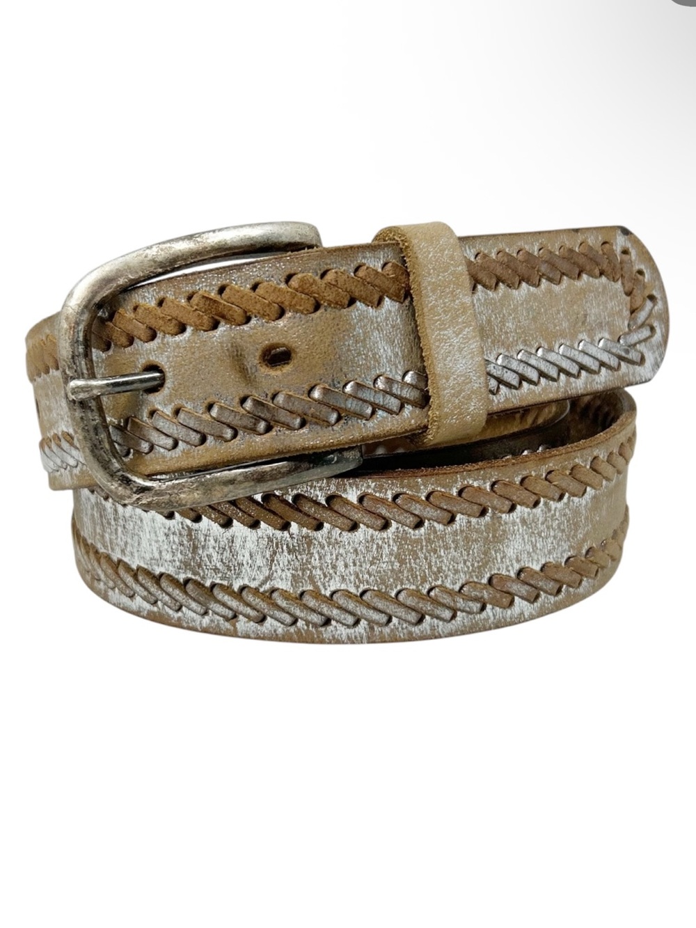 Nine West Leather Distressed Metallic Belt